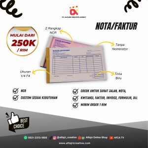 Nota/Faktur (1 Rangkap + 1 Warna) (Bisa Custom)
