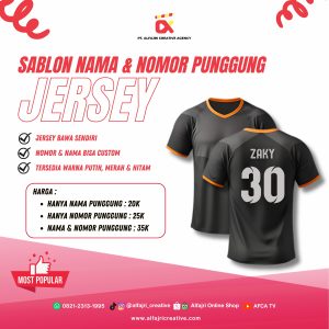 Sablon Jersey Nama & Nomor Punggung (Sablon DTF Only)